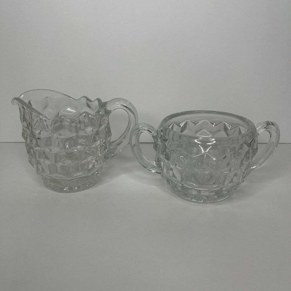 Fostoria American LARGE 10oz Creamer & Open Sugar Bowls Vintage Clear Glass‎